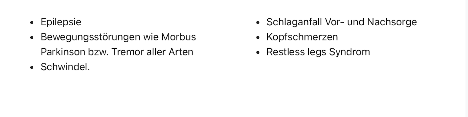 Spezialisierungsliste der Ärztin