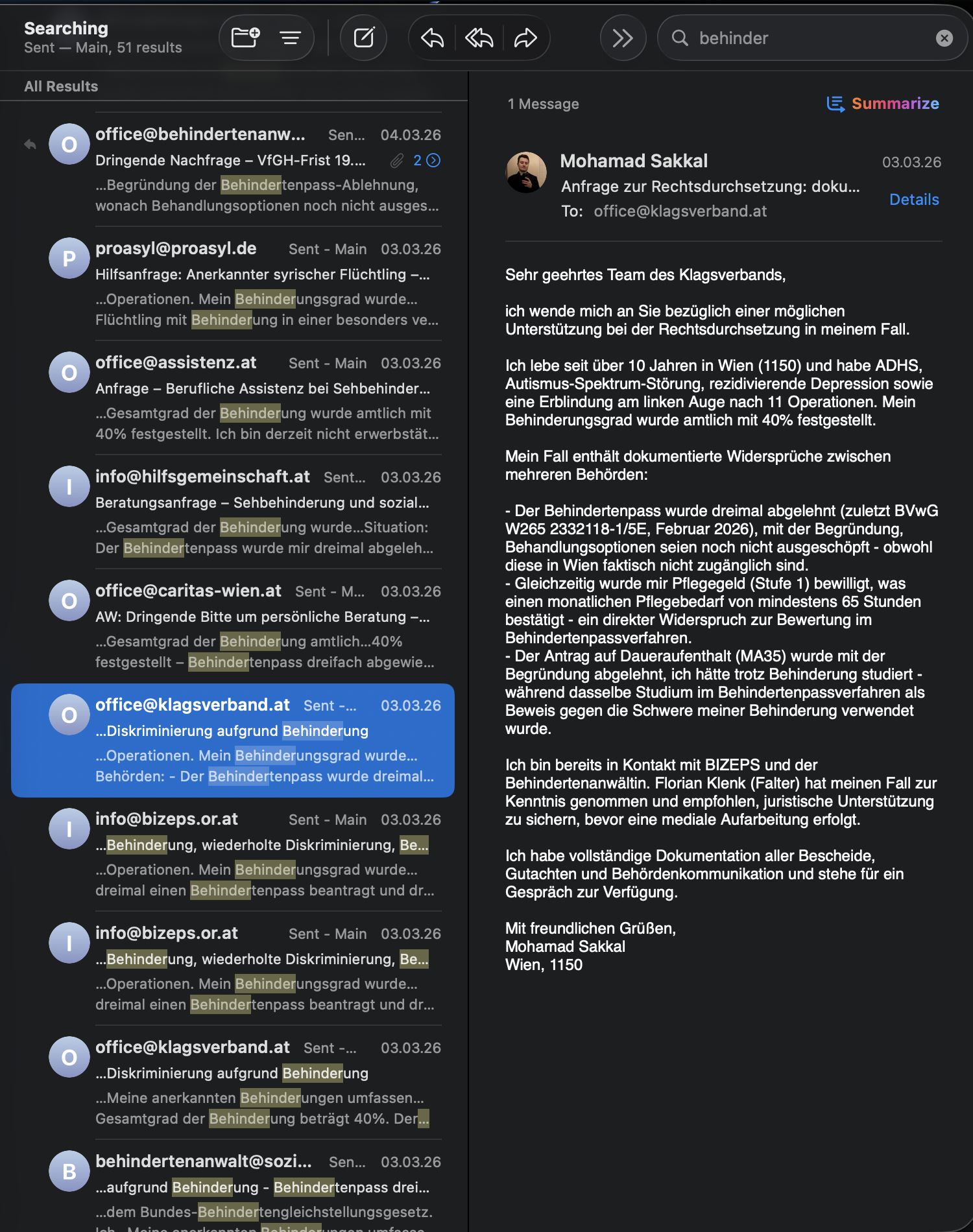 E-Mail-Suche zeigt Dutzende Kontakte zu Behinderten- und Antidiskriminierungsstellen