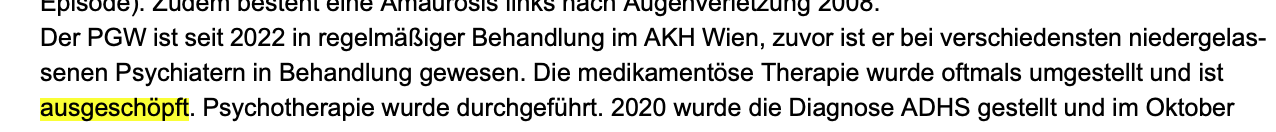 AKH-Bericht, der besagt, dass die medikamentöse Therapie ausgeschöpft ist